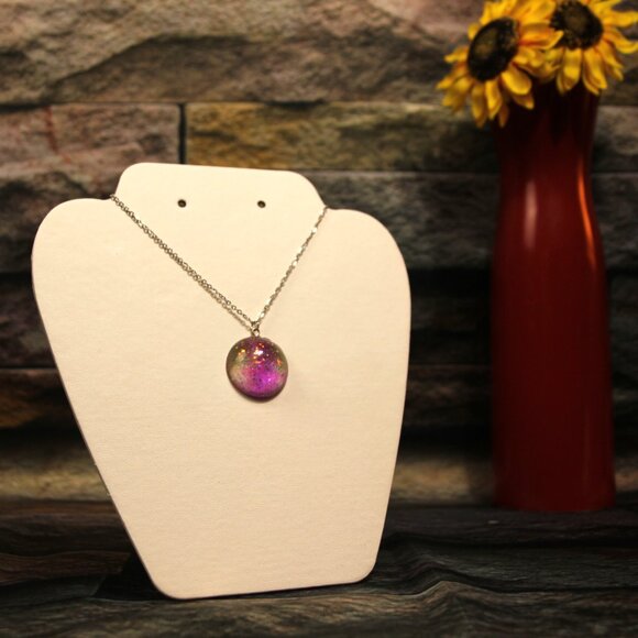 Handmade Epoxy Cicle Pendant w/ Transparnt Colors Pink and Green and Sparkles - Picture 5 of 7
